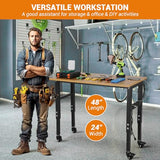 48" Adjustable Workbench with Power Outlet & Wheels, Heavy-Duty 48 x 24 in Work Bench, 2500 lbs Load Capacity for Garage, Workshop & Home EliteEdge