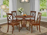 East West Furniture DLBO5-MAH-W 5-Piece Dining Table Set - 4 Dining Room Chairs with Wooden Seat - A Lovely Kitchen Table with Two 9-inch Drop leaves East West Furniture