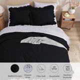 BLOOMHAVEN Full Comforter Set - 7 Pieces Ruffle Black Bedding Sets, Shabby Chic Farmhouse Bed in a Bag Full with Ruffle Comforter, Floral Sheets, Pillowcases & Shams BLOOMHAVEN