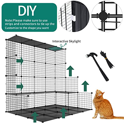 YITAHOME Large Cat Cage with Storage Cube DIY Indoor Catio Cat Enclosures Metal Cat Playpen with Large Hammock for 1-4 Cats 4 Tiers Cat Kennel YITAHOME