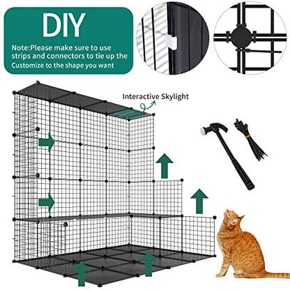 YITAHOME Large Cat Cage with Storage Cube DIY Indoor Catio Cat Enclosures Metal Cat Playpen with Large Hammock for 1-4 Cats 4 Tiers Cat Kennel - WoodArtSupply