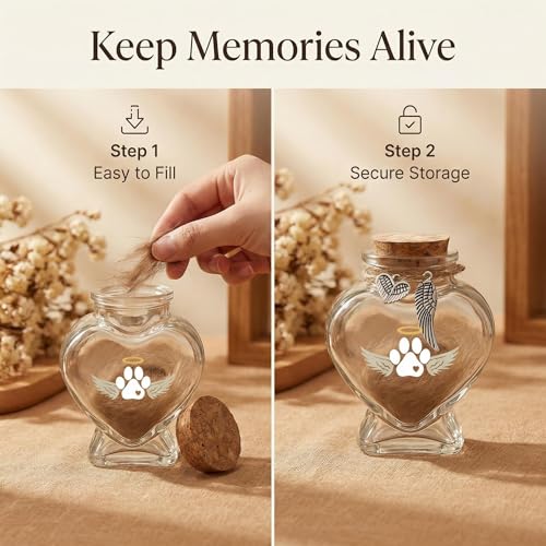 Chowsie Loss of Dog Cat Pet Sympathy Gift, Memorial Bottle for Pet Hair, Pet Fur Keepsake, Heart-Shaped Glass Memorial Bottle, Dog Hair Keepsake, Dog Memory Memorial Keepsake