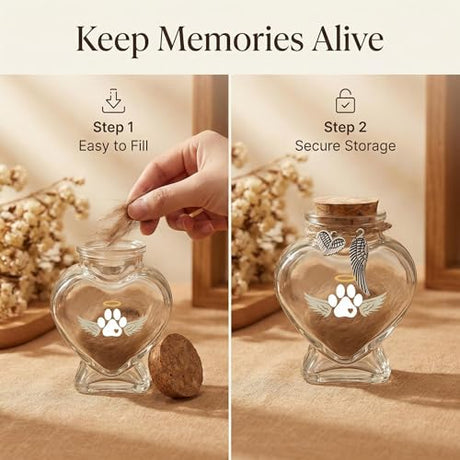 Chowsie Loss of Dog Cat Pet Sympathy Gift, Memorial Bottle for Pet Hair, Pet Fur Keepsake, Heart-Shaped Glass Memorial Bottle, Dog Hair Keepsake, Dog Memory Memorial Keepsake Chowsie