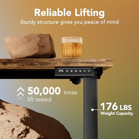 HUANUO 63 x 28 inch Electric Standing Desk Adjustable Height, 4 Memory Height Settings, Sit Stand Up Desk for Home Office & Computer Workstation, Rustic Brown HUANUO
