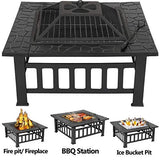 LEMY 32 Inch Outdoor Fire Pit Table, Wood Burning Firepit Stove with Lid for Camping&BBQ, Garden, Backyard LEMY