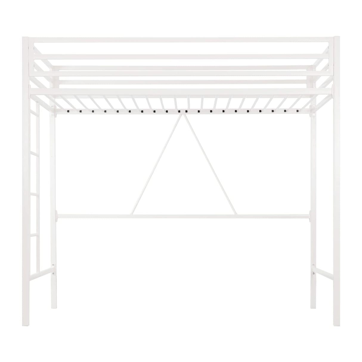 MUTICOR Twin Loft Bed Frame for Juniors and Adults with Safety Guardrail and Ladder,Metal Slats Support, Small Space Saving Furniture for Bedroom Kids Room and Dorm,White MUTICOR