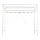 MUTICOR Twin Loft Bed Frame for Juniors and Adults with Safety Guardrail and Ladder,Metal Slats Support, Small Space Saving Furniture for Bedroom Kids Room and Dorm,White MUTICOR