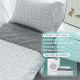 Biloban 4 Piece Toddler Bedding Set,Ultra Soft and Breathable Crib Bedding Set,Includes Quilted Comforter,Fitted Sheet,Flat Top Sheet and Envelope Pillowcase for Boys and Girls,Grey & Leaf Biloban