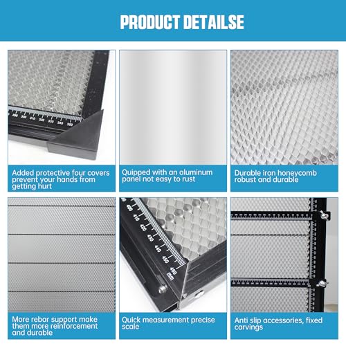 XUNKUANER Honeycomb Working Table 500mm x 500mm Aluminium Alloy Honeycomb Laser Cutting Mat with Aluminum Plate for for Laser Engraver Cutter,Working Area 19.68" x 19.68" (500X500mm) XUNKUANER