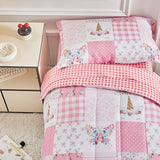 Joyreap 4 Piece Toddler Bedding Set for Girls- Pink Butterflies n Flowers Patchwork Toddler Comforter Set, Includes Quilted Comforter, Fitted Sheet, Top Sheet, and Pillow Case Joyreap