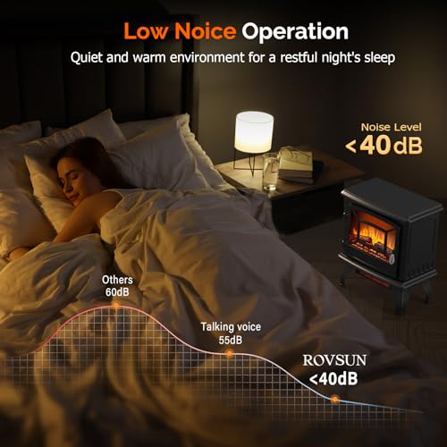ROVSUN Electric Fireplace Stove, 20''H Freestanding Electric Space Heater with Temperature Adjustable, Realistic Flame Effect & Overheat Protectio for Indoor Bedroom Dorm Office Use, 1400W ROVSUN