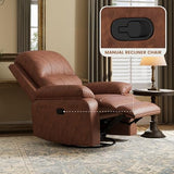 Attalee Leather Swivel Rocker Recliner Chair, Traditional Manual Chair, Upholstered Nursery Glider Rocking Recliner, Comfy Faux Leather Single Sofa with Pocket Spring for Living Room, Camel