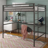 Novogratz Maxwell Grey/Black Metal Full Loft Bed with Integrated Desk & Shelves Novogratz