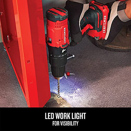 CRAFTSMAN V20 Cordless Hammer Drill Kit, 1/2 inch, 2 Batteries and Charger Included (CMCD711C2) CRAFTSMAN