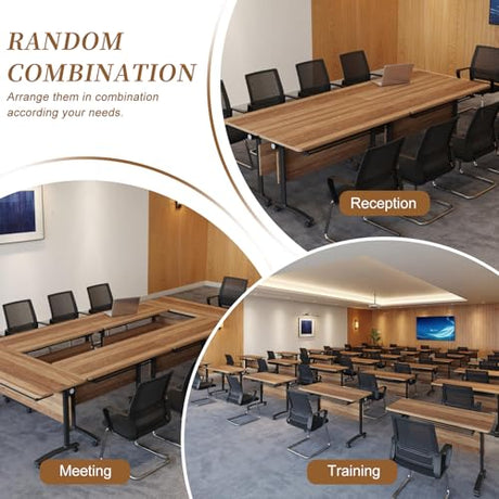 Folding Conference Room Table, Modern Conference Tables with Silent Wheels, Large Rectangular Mobile Training Tables for Office Classroom, Foldable Modular Boardroom Seminar Table (6pack L47.2in) JNMDLAKO