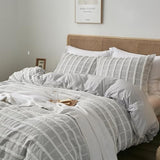 Ranunculus Tufted Stripes King Duvet Cover Set, Fluffy Washed Microfiber Grey Duvet Cover King Size with Button Closure & 2 Pillow Shams for All Seasons, Comforter Not Included (Grey Check,104"x90") Ranunculus