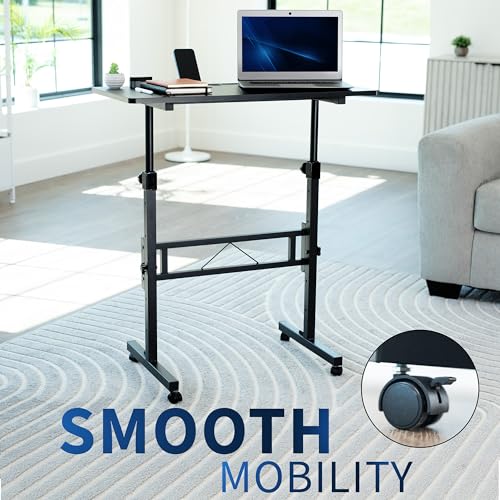 VIVO Mobile 32 x 16 inch Computer Workstation, Standing Portable Desk with Wheels for Laptop Work, Home Office, Black, CART-V02A VIVO