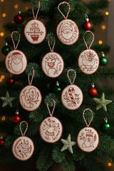 Christmas Embroidery Ornament Kit, 12PCS DIY Hand Embroidery Set for Beginners & Adults, Complete Holiday Craft Kit with Threads, Needles & Instructions, Festive Tree & Gifts Decor (Red)