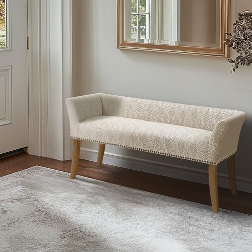 Madison Park Accent Bench for Living Room, Upholstered with Nailhead Trim, & Padded Seat Entryway Bench Small, Bedroom Furniture, End of Bed Bench with Back, 49.5" W x 19.25" D x 23" H, Taupe Multi Madison Park