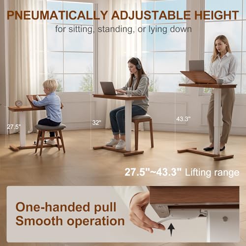 Muwuele Solid Wood Overbed Bedside Table with Wheels, Adjustable Medical Tilt Top Hospital Bed Table Over The Bed, Rolling Laptop Desk, Mobile Standing Desk for Hospital and Home Use (Walnut) Muwuele