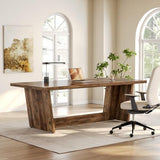 1Easylife 70.87 Inches Long Executive Desk, Brown Wooden Computer Desk, Industrial Simple Study Writing Table, Large Workstation Business Furniture for Home Office 1Easylife