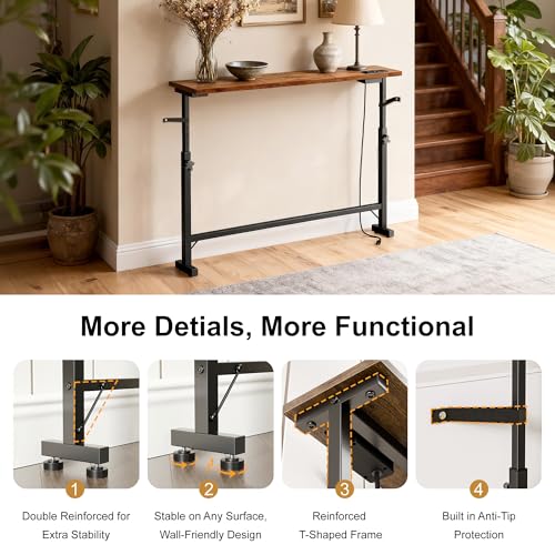 Lanynne Narrow Console Table with Adjustable Height Rustic Behind Couch Sofa Table with Power Outlets 39.4" Long * 5.9" Deep Entryway Table for Hallway Bedroom Living Room Foyer Classic Lanynne