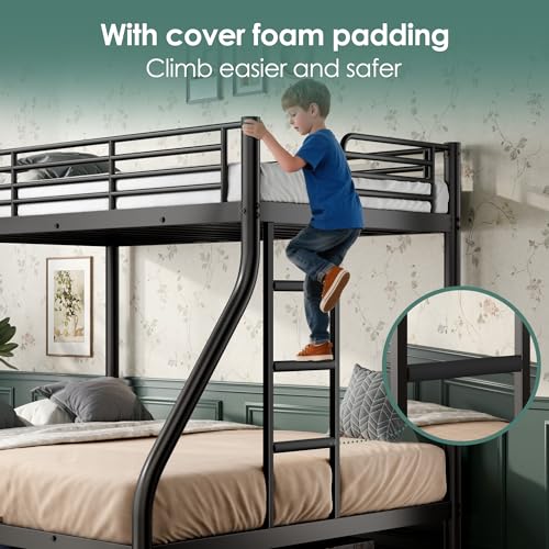 Cyranture Twin XL Over Queen Bunk Bed Size, Heavy Duty Bunk Beds with Bottom Space & Guardrail Metal Bunk Bed Frame for Adults Dorm Bedroom Guest Room, No Box Spring Needed（Upgrate Black） Cyranture