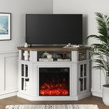YESHOMY Corner Fireplace TV Stand for Television up to 55" with Storage Cabinets, Entertainment Center, Media Console for Living Room, Bedroom, White＆Rustic YESHOMY
