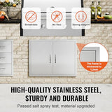 VEVOR Outdoor Kitchen Door, 31W x 24H Inch Double Wall BBQ Access Door, Stainless Steel Flush Mount Door, Double Vertical Door with Handles and Hooks, for BBQ Island, Grilling Station, Outside Cabinet VEVOR