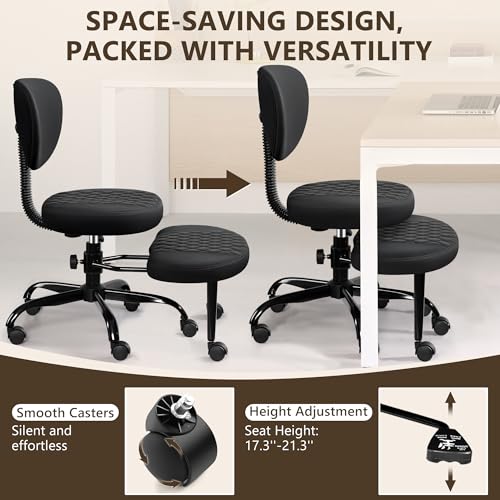 AtHope Ergonomic Cross Legged Office Chair with Wheels - Adjustable Height for Meditation, ADHD Desk & Yoga - Wide Criss Cross Design with Lumbar Support, Kneeling Chair - Black AtHope