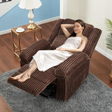 Garvee Corduroy Recliner Chair, Manual Recliner Sofa with Handle, Pillow Top Arms, Thick Padding, Side Pocket, 330Lbs Capacity, Adjustable Recliner for Living Room, Bedroom, Home Theater, Brown