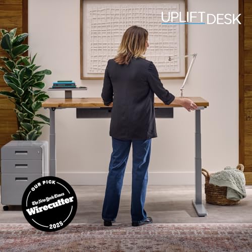 UPLIFTDESK V3 2-Leg Maple Laminate Wood Standing Desk – Adjustable Height, Advanced 1-Touch Memory Keypad, Under Desk Cable Management, Wire Grommets & Rocker Board (Black C-Frame, 80 x 30 inch) UPLIFTDESK
