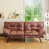 Vipbear 71" Futon Sofa Bed - Convertible Sofa Beds/Adjustable Backrest & Armrest, Comfy Loveseat Sleeper for Small Spaces, Apartments & Offices,Faux Leather Brown Futons Vipbear