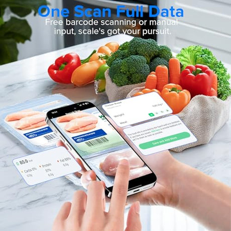 MrOwner Smart Food Kitchen Scale with Nutritional Calculator, Free App with 19 Nutrients Tracking, Calorie, Marco, Digital Weight Grams and Ounces for Weight Loss, Premium Stainless Steel, 22lb MrOwner