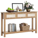ELYKEN 51.2" Entryway Table with 3 Rattan Drawers, Boho Console Table Narrow with Storage, Long Sofa Table for Behind Couch Entry Hallway, Entrance, Living Room, Oak Brown ELYKEN