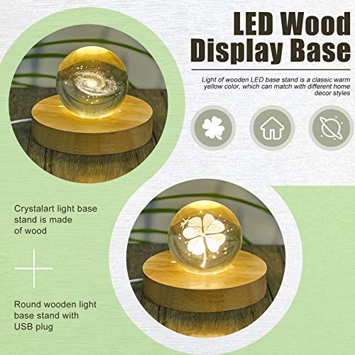 Honoson 8 Pcs Wooden LED Display Base Lighted Base for Crystal Art Wood Display Lighted Base for Glass Art LED Lighted Base for Display 3D Crystal Glass Warm Light (Round Surface Style) Honoson