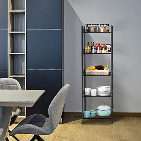 KANEODOT 5-Tier Storage Shelf Wire Bathroom Organizers, Heavy Duty Shelving Unit for Pantry Kitchen Bathroom Laundry Room Garage, Organization Home Corner Rack, Black KANEODOT