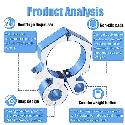 Sublimation Tumblers Pinch 20 Oz, with Heat Tape Dispenser, Pinch Tumbler Perfect Clamp Grip Tool, Supplies for Sublimation Paper & Tumblers with 2 Rolls Sublimation Blanks Thermal Tape (Blue)