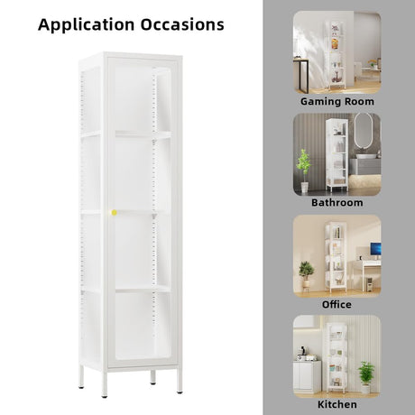 VCGGAIP Metal Display Cabinet with Glass Doors,4-Tier Curio Cabinet with Adjustable Shelves,Display Cases for Plant, Book Bathroom, Living Room, Collectibles Figure VCGGAIP