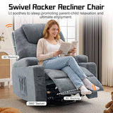Korser Recliner Chair, 360° Manual Swivel Rocker Chair with Overstuffed Headrest, Rocking Chair with Massage and Heating, Lounge Chair with Cup Holders for Living Room, Bedroom, Nursery, RV, Chenille