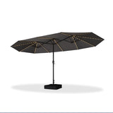 PURPLE LEAF 15ft Patio Market Umbrella with Solar LED and Base Double-Sided Rectangle Outdoor Table Sun Umbrellas with Crank for Pool Beach Deck Backyard Light Gray PURPLE LEAF