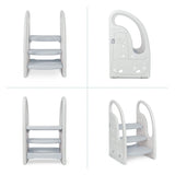Toddler 3 Step Stool Onasti Kids Standing Tower for Toddlers Plastic Learning Helper Stool for Kitchen Counter Bathroom Sink Toilet Potty Training with Handles and Non-Slip Pads-Grey White Onasti