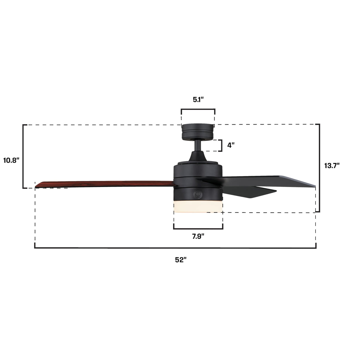 Westinghouse 7205900 Alta Vista, Modern LED Ceiling Fan with Light and Remote Control, 52 Inch, Matte Black Finish, Opal Frosted Glass Westinghouse
