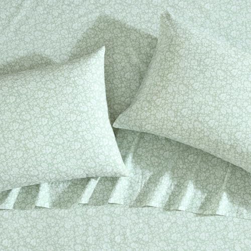Laura Ashley - Sheets, Cotton Percale Bedding Set, Lightweight & Breathable Room Essentials (Heirloom Ditzy Green, King) Laura Ashley
