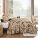Dintszyayue Quilt Queen Size Brown, 3 Pieces Boho Floral Bedspread Bedding for Queen Size Bed, Soft Lightweight Microfiber Coverlet Set for All Season Quilt with 2 Pillowcases Dintszyayue