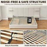 QNZK King Bed Frame with Storage & Built-in Nightstands, Velvet Upholstered Platform Bed Frame with Drawers & 2 Floating Storage Shelves, Noise-Free, No Box Spring Needed, Easy Assembly, Beige QNZK