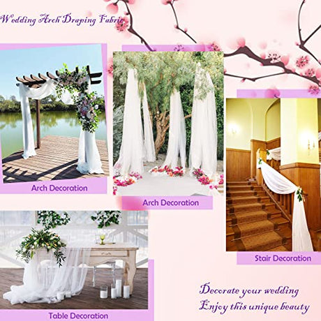 Wedding Arch Draping Fabric, 63" x 26Ft White Wedding Arch Drapes Tulle Fabric Drapery Sheer Backdrop Curtains for Wedding Ceremony Arch Stage Party Ceiling Décor Bukani