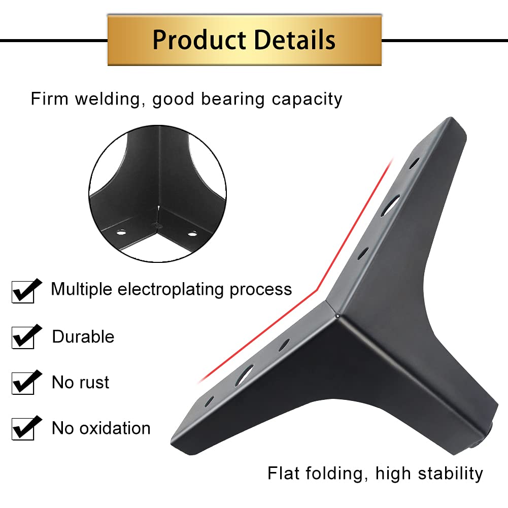 GOSCHE 4 Inch Metal Furniture Legs Black, Legs for Furniture Set of 4, Modern Style Replacement Couch Legs for Dresser Chair Bed Cabinet Table Ottoman Cupboard DIY Replacement Sofa Feet GOSCHE