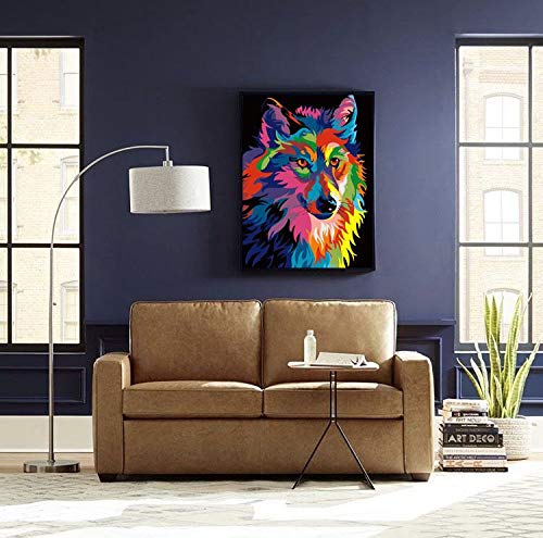 Komking DIY Paint by Numbers for Adults, Paint by Number Kits for Kids Beginner on Canvas Painting, Colorful Wolf 16x20inch Komking