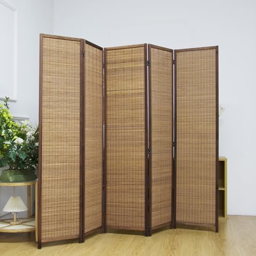 Pawlabay 5 Panel Bamboo Room Divider Screen,5.6 FT Tall Bamboo Divider Folding Privacy Screen,Freestanding Panel Divider for Room Seperation,Brown PawlaBay